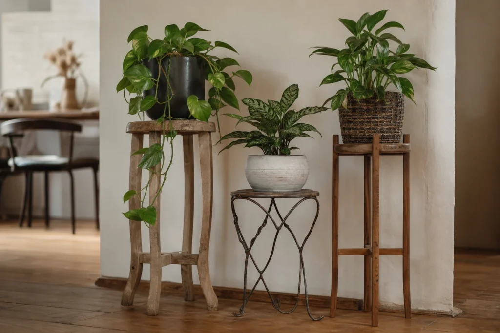 7 façons d’habiller un angle vide avec des porte-plantes originaux